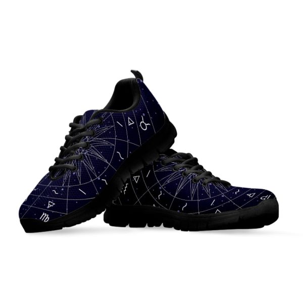 Zodiac Symbols Circle Print Black Running Shoes, Gift For Men And Women