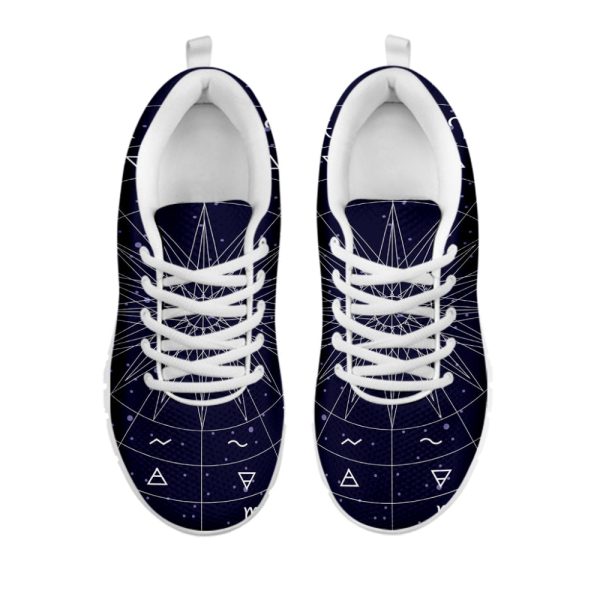 Zodiac Symbols Circle Print White Running Shoes, Gift For Men And Women