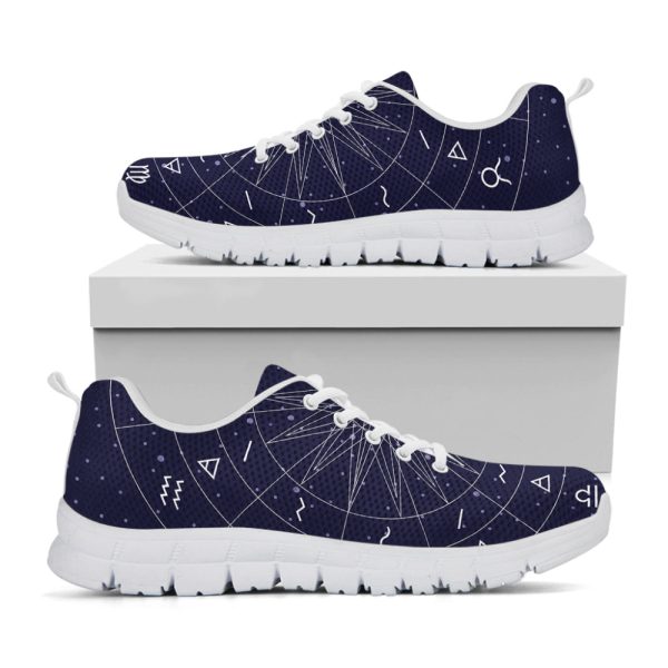 Zodiac Symbols Circle Print White Running Shoes, Gift For Men And Women