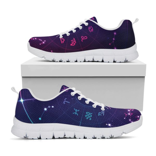 Zodiac Symbols Wheel Print White Running Shoes, Gift For Men And Women