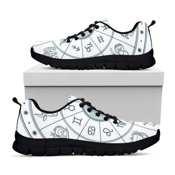 Zodiac Astrology Signs Print Black Running Shoes, Gift For Men And Women