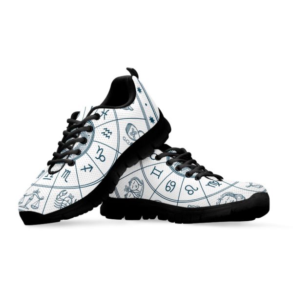 Zodiac Astrology Signs Print Black Running Shoes, Gift For Men And Women
