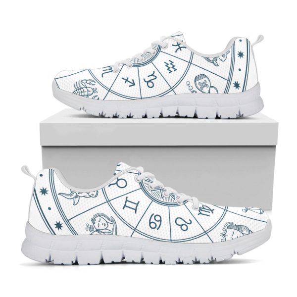 Zodiac Astrology Signs Print White Running Shoes, Gift For Men And Women