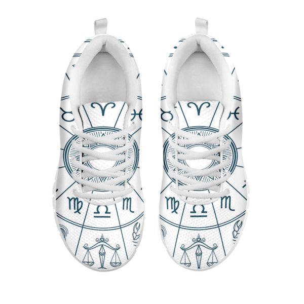 Zodiac Astrology Signs Print White Running Shoes, Gift For Men And Women
