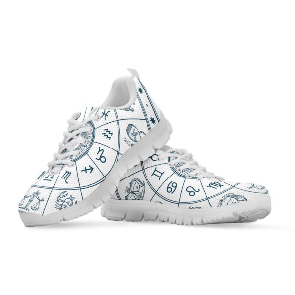 Zodiac Astrology Signs Print White Running Shoes, Gift For Men And Women