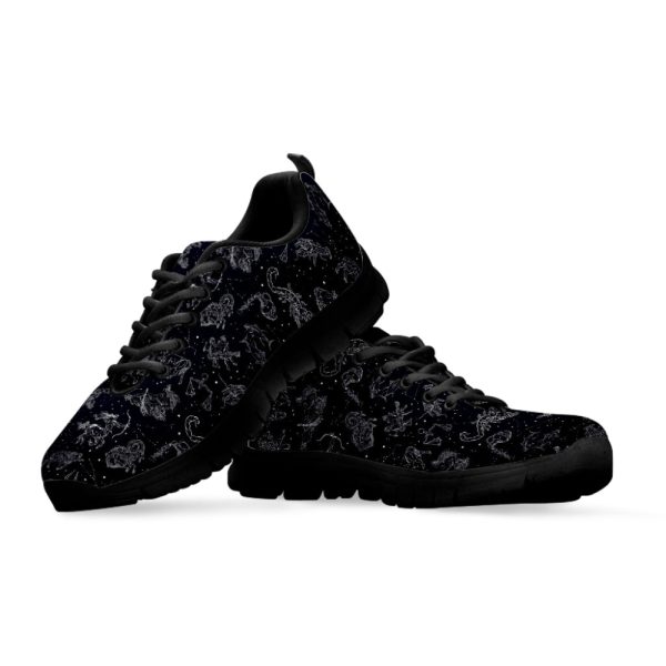 Zodiac Constellation Pattern Print Black Running Shoes, Gift For Men And Women