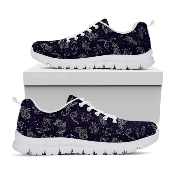 Zodiac Constellation Pattern Print White Running Shoes, Gift For Men And Women