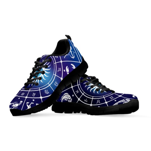 Zodiac Horoscopes Print Black Running Shoes, Gift For Men And Women