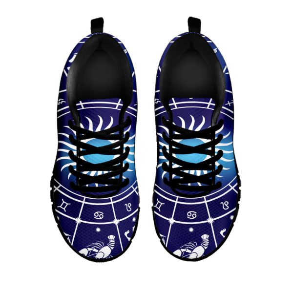 Zodiac Horoscopes Print Black Running Shoes, Gift For Men And Women