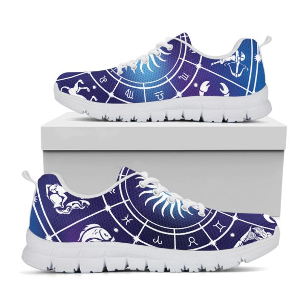 Zodiac Horoscopes Print White Running Shoes, Gift For Men And Women