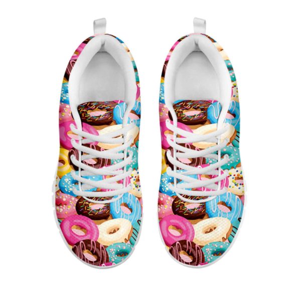 Yummy Donut Pattern Print White Running Shoes, Gift For Men And Women