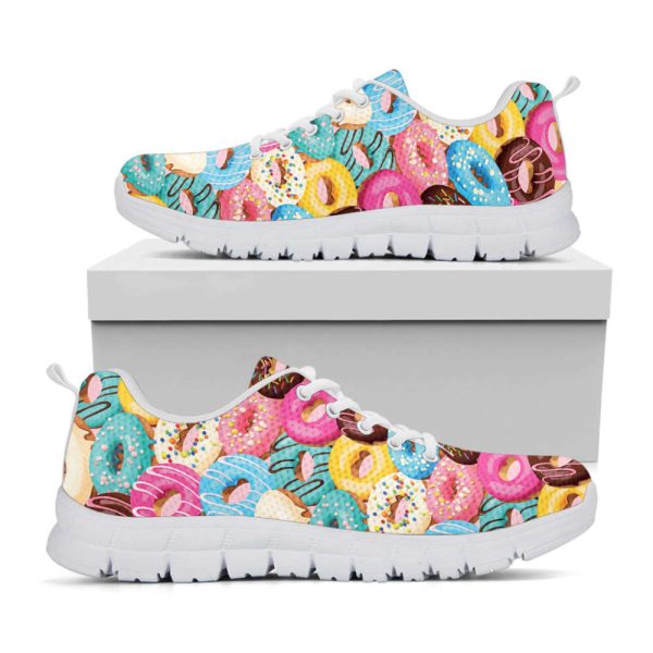 Yummy Donut Pattern Print White Running Shoes, Gift For Men And Women