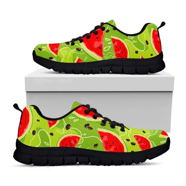 Yummy Watermelon Pieces Pattern Print Black Running Shoes, Gift For Men And Women