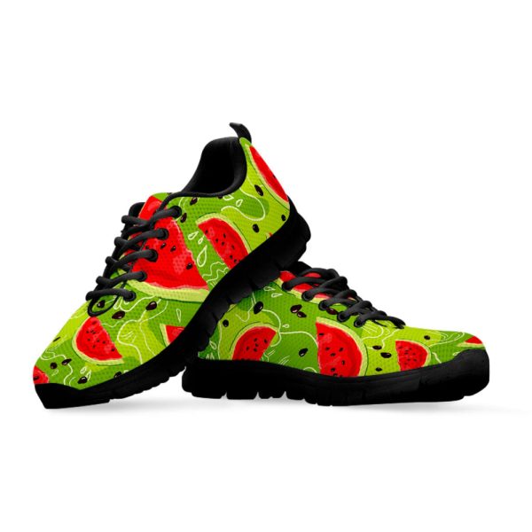 Yummy Watermelon Pieces Pattern Print Black Running Shoes, Gift For Men And Women