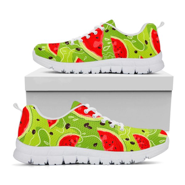 Yummy Watermelon Pieces Pattern Print White Running Shoes, Gift For Men And Women