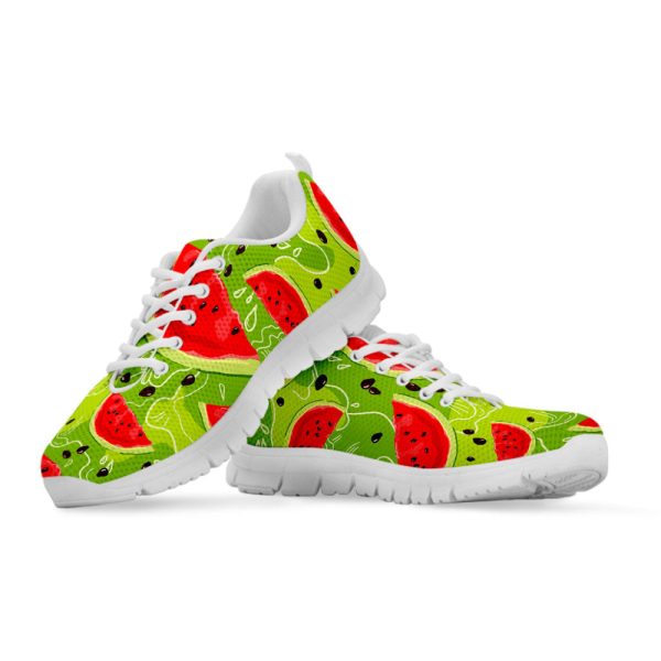 Yummy Watermelon Pieces Pattern Print White Running Shoes, Gift For Men And Women