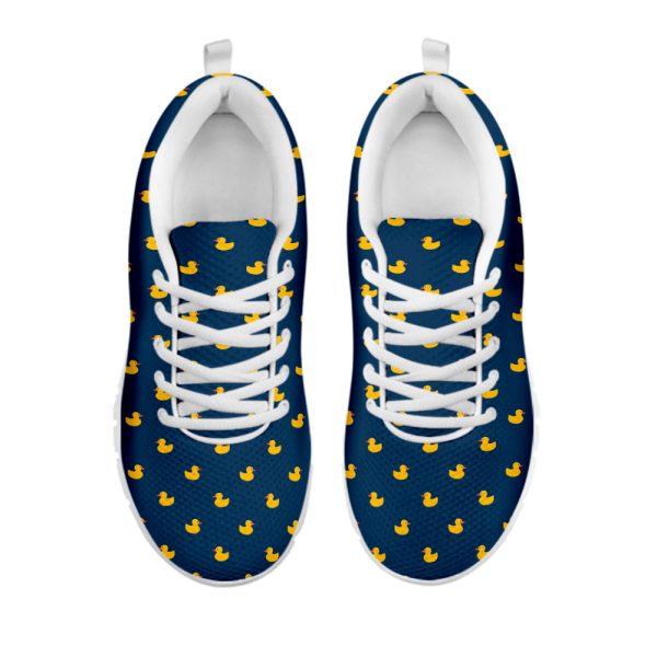 Yellow Duck Pattern Print White Running Shoes, Gift For Men And Women