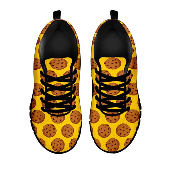 Yellow Cookie Pattern Print Black Running Shoes, Gift For Men And Women