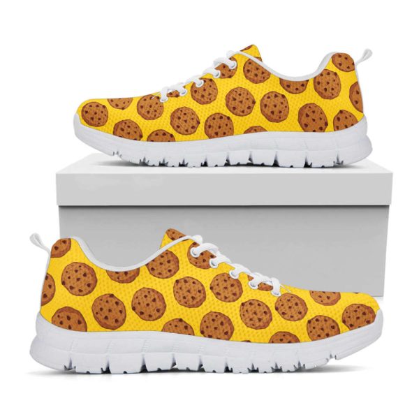 Yellow Cookie Pattern Print White Running Shoes, Gift For Men And Women