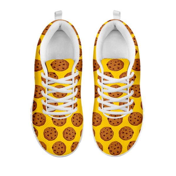 Yellow Cookie Pattern Print White Running Shoes, Gift For Men And Women