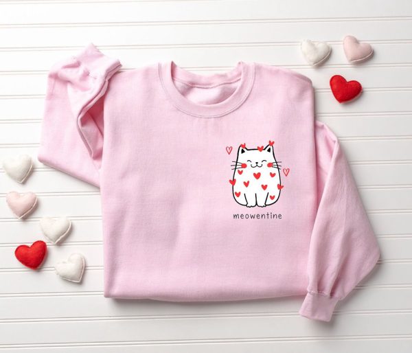 Cute Cat Valentine Sweatshirt, Cat Lover Valentine Sweatshirt, Girls Valentines Day Gift