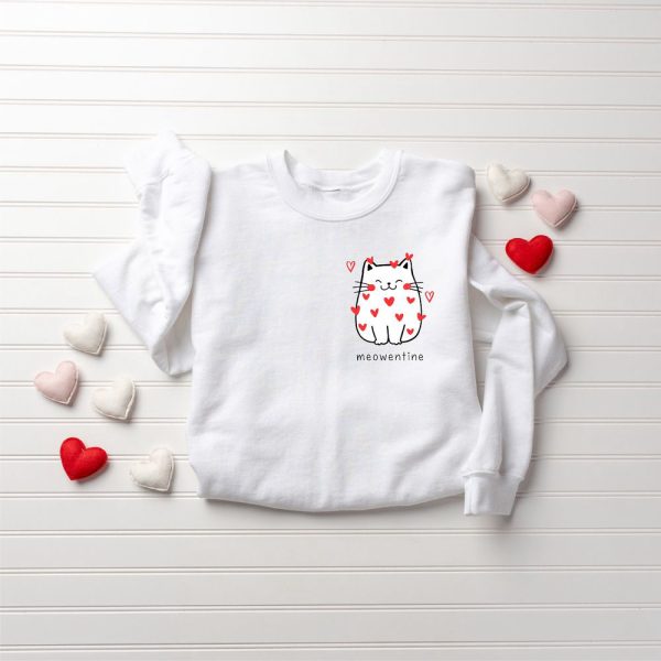 Cute Cat Valentine Sweatshirt, Cat Lover Valentine Sweatshirt, Girls Valentines Day Gift