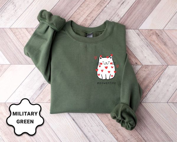 Cute Cat Valentine Sweatshirt, Cat Lover Valentine Sweatshirt, Girls Valentines Day Gift