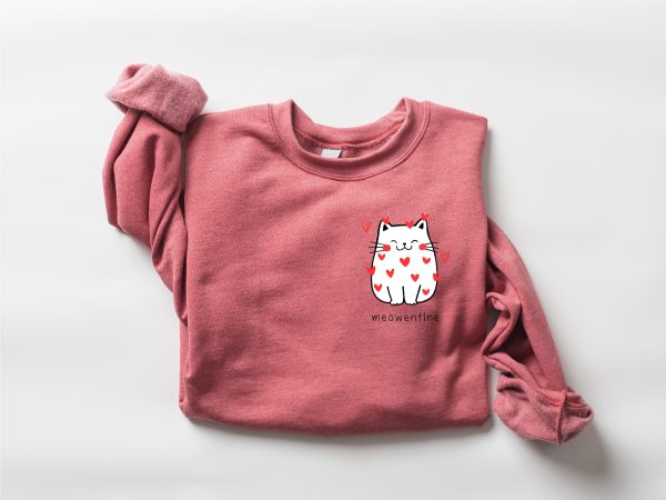 Cute Cat Valentine Sweatshirt, Cat Lover Valentine Sweatshirt, Girls Valentines Day Gift