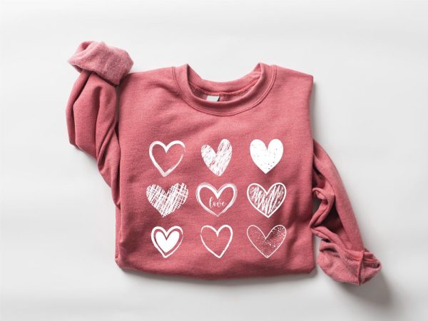 Womens Valentines Hearts Sweatshirt, Teacher Valentine Sweatshirt, Gift For Lover