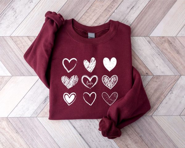 Womens Valentines Hearts Sweatshirt, Teacher Valentine Sweatshirt, Gift For Lover