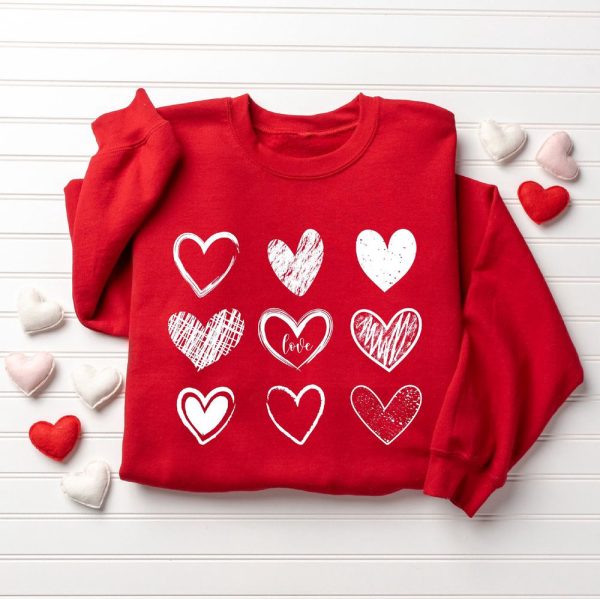 Womens Valentines Hearts Sweatshirt, Teacher Valentine Sweatshirt, Gift For Lover