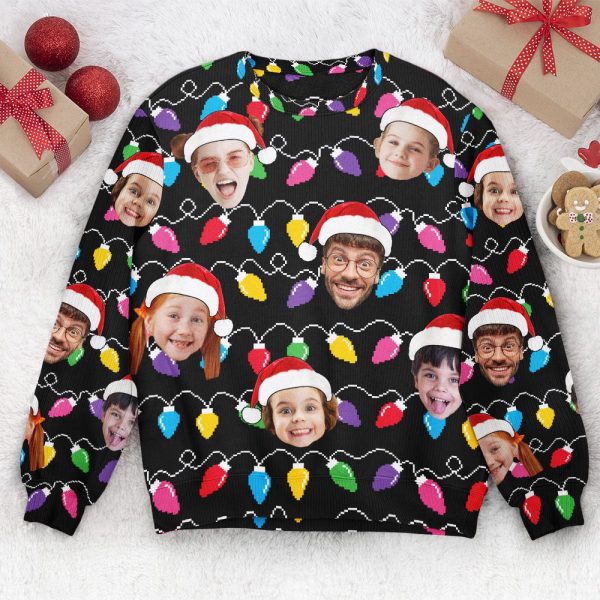 Custom Face Christmas Family Silly Xmas Leds – Personalized Photo Ugly Sweater