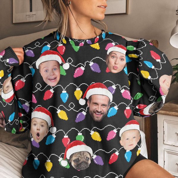 Custom Face Christmas Family Silly Xmas Leds – Personalized Photo Ugly Sweater