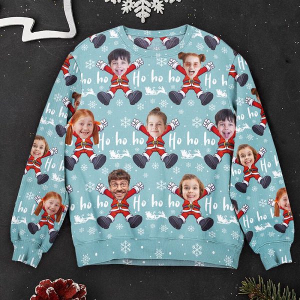 Hohoho Custom Face Christmas Family Santa Claus, Personalized Photo Ugly Sweater For Family