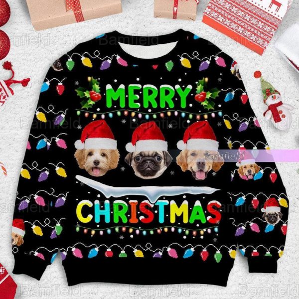 Christmas Personalized Face Photo Ugly Sweater, Face Photo Christmas Lights Sweater For Pet Lover