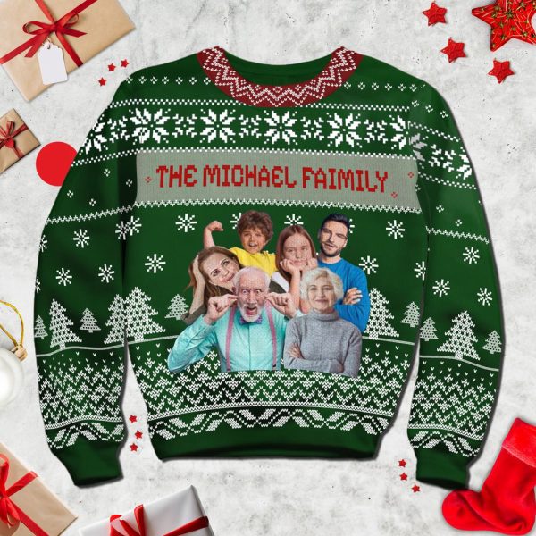 Custom Photo Family Ugly Sweater, Personalized Face Christmas Family Snowman, Gift For Family