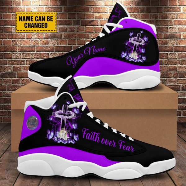 Faith Over Fear Personalized Basketball Shoes, Christian Shoes, Jesus Shoes, Unisex Basketball Shoes For Men Women