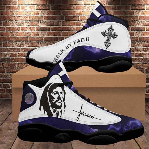 Walk By Faith Jesus Cross Jesus Drawing Basketball Shoes, Unisex Basketball Shoes For Men Women