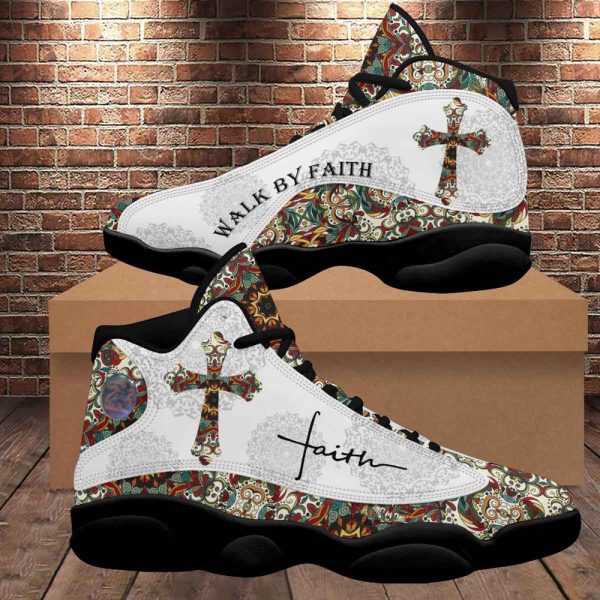 Walk By Faith Boho Design Flower Style Basketball Shoes, Unisex Basketball Shoes For Men Women