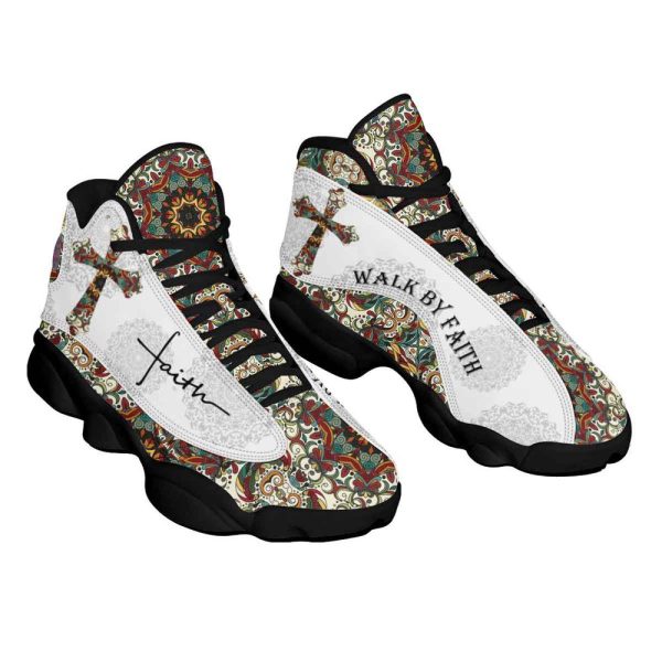 Walk By Faith Boho Design Flower Style Basketball Shoes, Unisex Basketball Shoes For Men Women