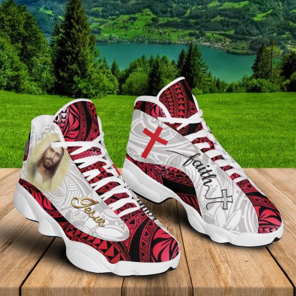 Jesus Faith Portrait Art Basketball Shoes With Thick Soles, Red Pattern, Gift For Jesus Lovers