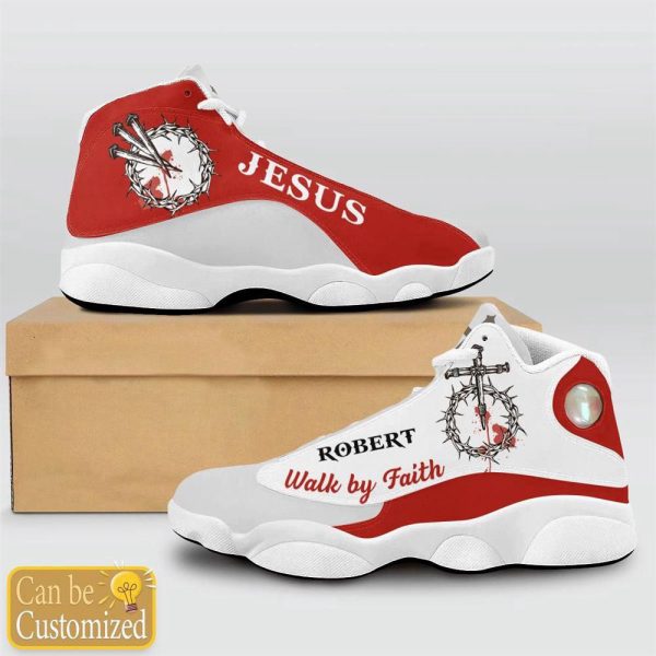 Christian Shoes, Jesus Blood Walk By Faith Red Custom Name Basketball Shoes For Jesus Lovers