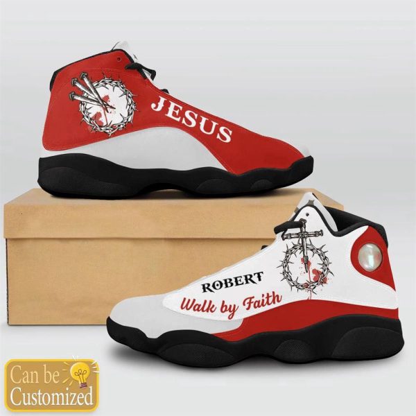 Christian Shoes, Jesus Blood Walk By Faith Red Custom Name Basketball Shoes For Jesus Lovers