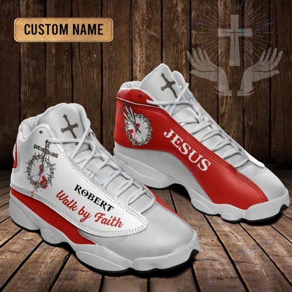 Christian Shoes, Jesus Blood Walk By Faith Red Custom Name Basketball Shoes For Jesus Lovers