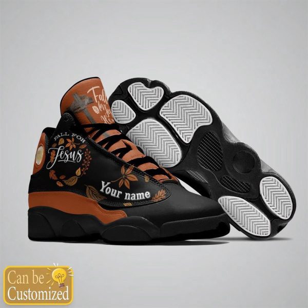 Christian Shoes, Fall For Jesus, He Never Leaves Custom Name Basketball Shoes For Jesus Lovers