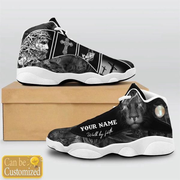 Christian Shoes, Jesus Black Lion Walk By Faith Custom Name Basketball Shoes For Jesus Lovers