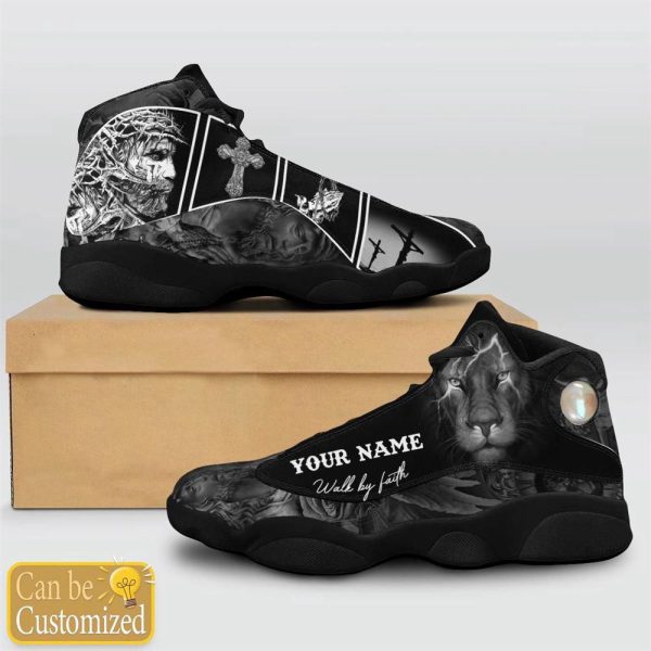 Christian Shoes, Jesus Black Lion Walk By Faith Custom Name Basketball Shoes For Jesus Lovers