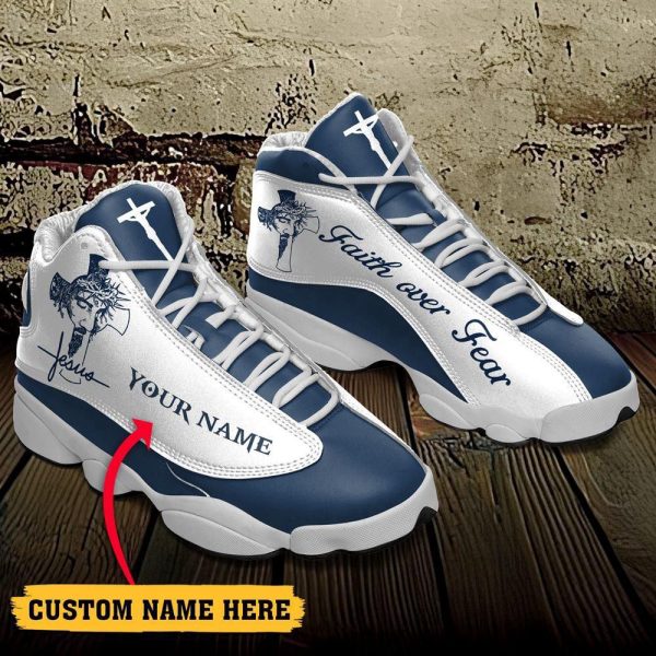 Christian Shoes, Jesus Faith Over Fear Unique Custom Name Basketball Shoes For Men Women