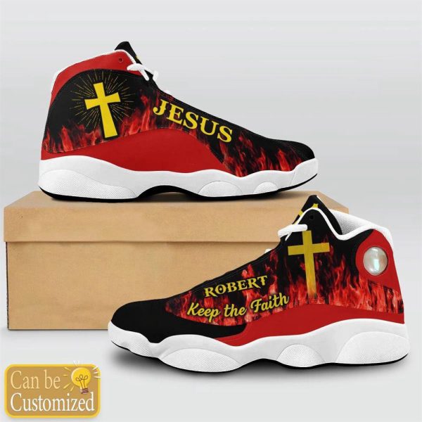 Christian Shoes, Jesus Keep The Faith Fire Custom Name Basketball Shoes For Men Women