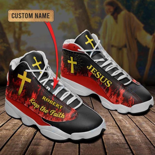 Christian Shoes, Jesus Keep The Faith Fire Custom Name Basketball Shoes For Men Women